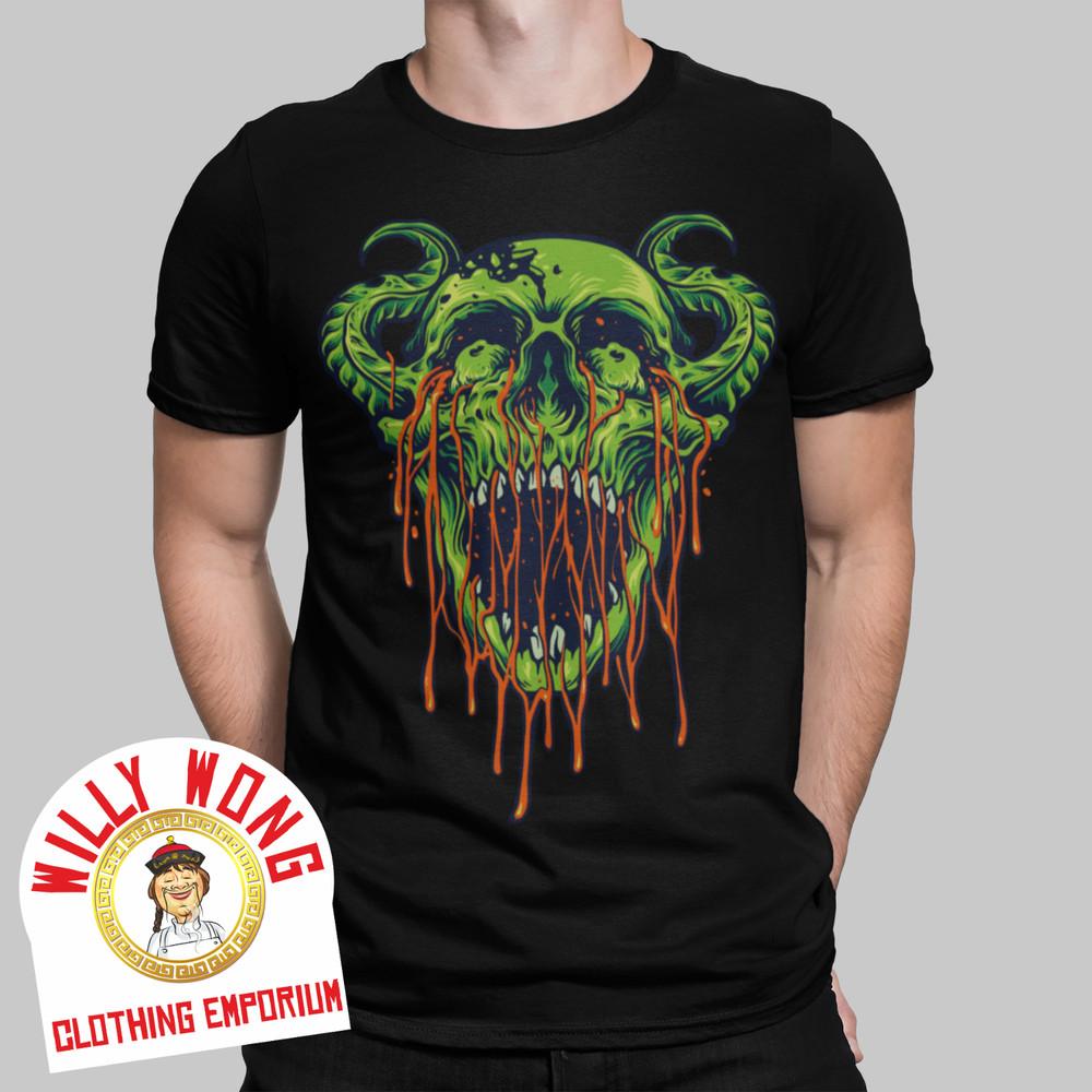 Skull Death T-Shirt Devil Green Halloween Horror Retro Movie Film Japan Tee Gift Unisex T-Shirt S