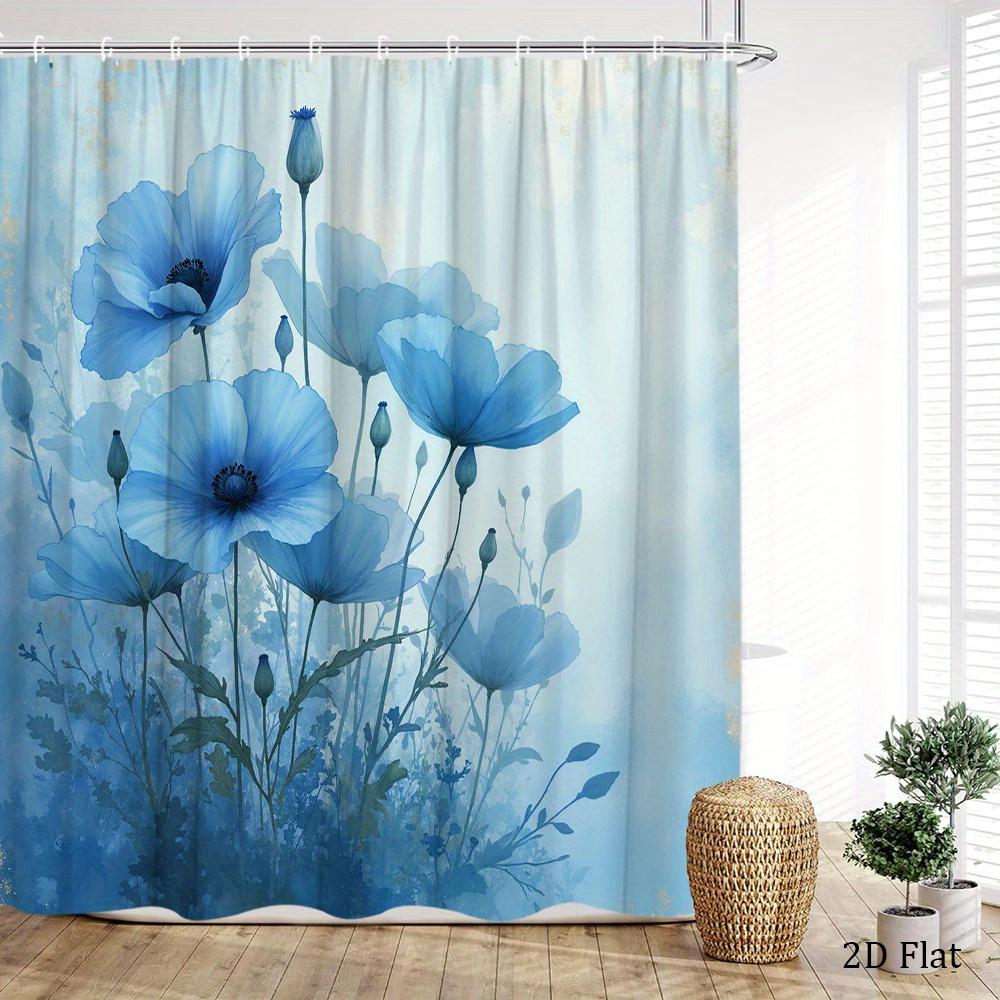 

Синяя цветочная шторка для душа Мечтательный принт Полиэстеровая шторка для душа с крючками для элегантного декора ванной комнаты в спа-стиле 90X180cm(35x70in)
