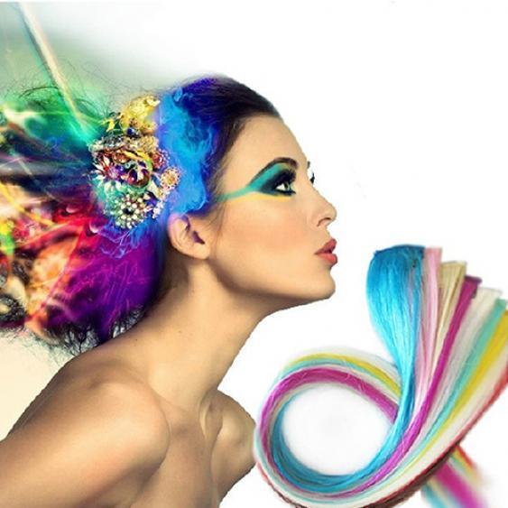 Damers Flerfärgade Långa Raka Syntetiska Clip In On Hårförlängningsbit