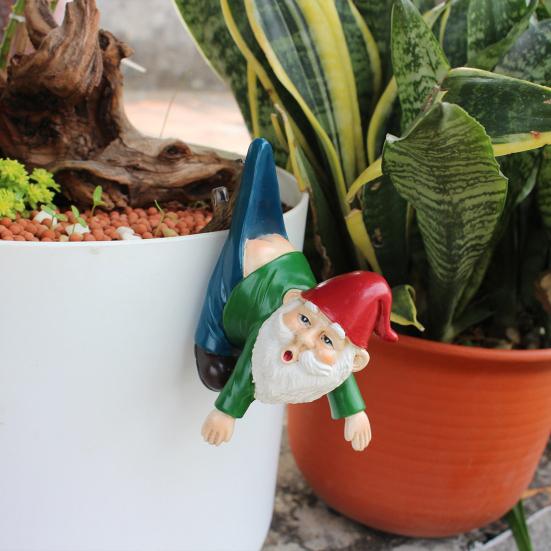 Flowerpot Dwarf Statue Planter Hanging Gnome Figurine Resin Dwarf with Pants Hanging on Branch Ornament for Garden Fence Window Box