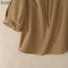 ZANZEA Women Casual Round Neck Solid Color Loose 3/4 Sleeve Blouse
