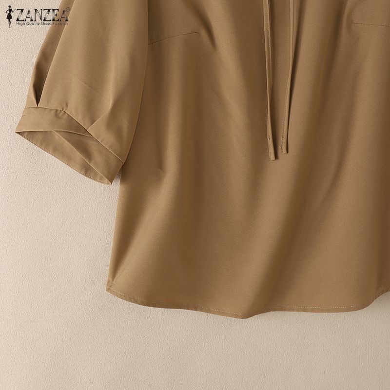 ZANZEA Women Casual Round Neck Solid Color Loose 3/4 Sleeve Blouse
