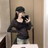 Sparkling Swing Neck Long Sleeve T-Shirt Women's Autumn Pure Desire Spice Girl Sexy See-Through Top Mesh Bottom Shirt