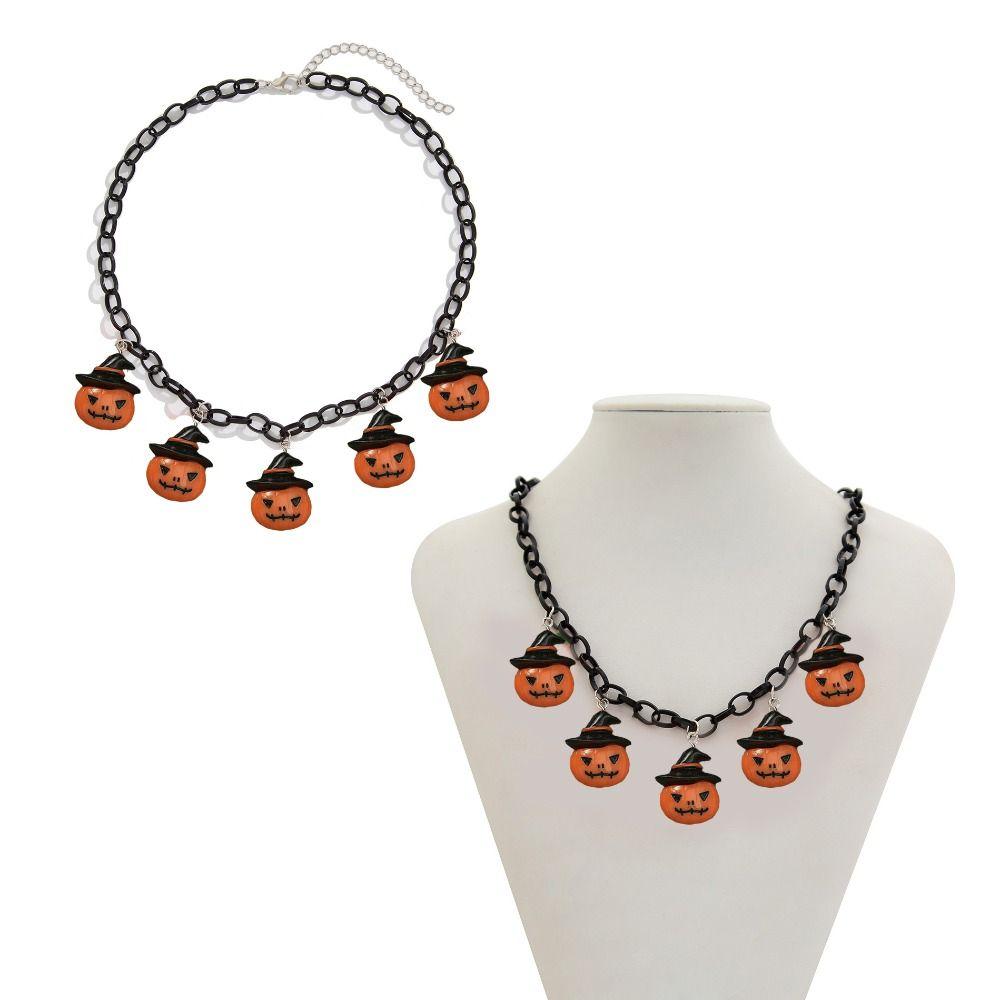 Resin Halloween Pumpkin Necklace Bat Halloween Jewelry Ghost Pendant Necklace  Ghost Festival