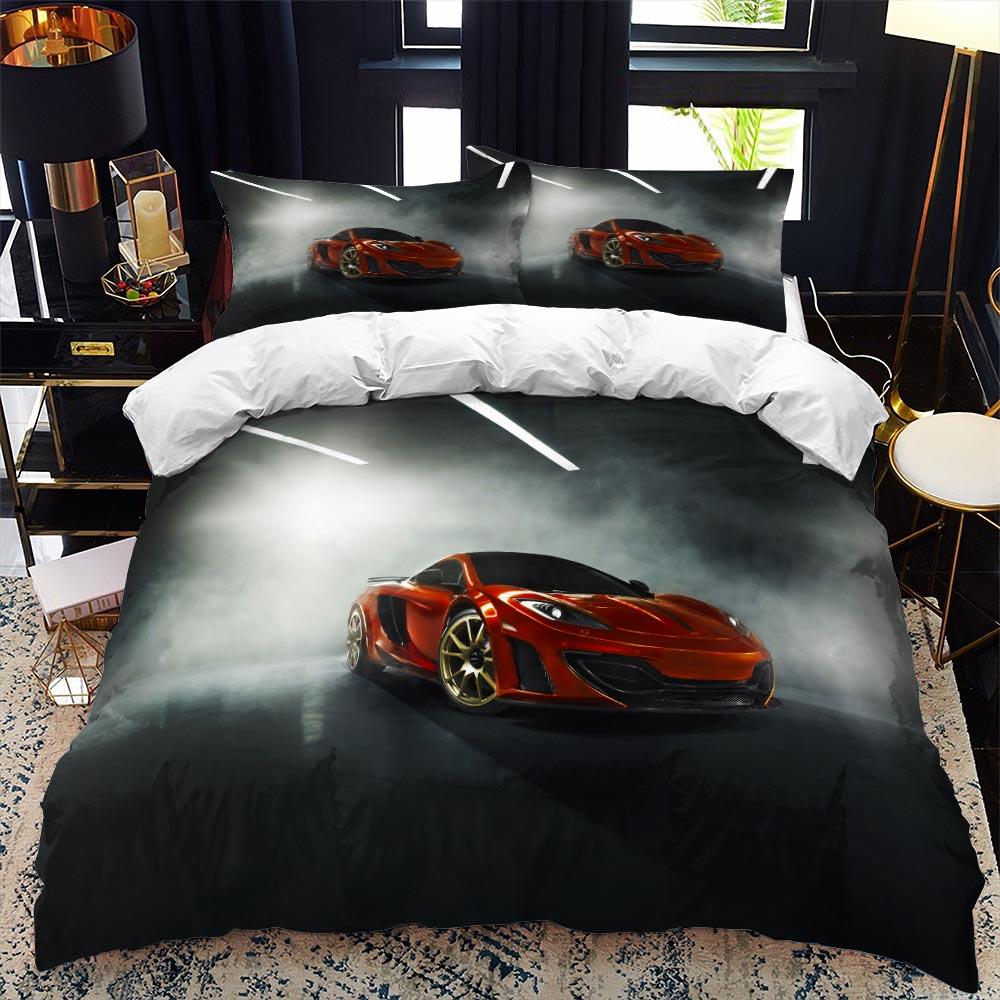 Sada povlaků na přikrývky do sportovního auta Luxusní vysoce kvalitní 3D tištěné povlečení 2/3ks Double Queen King Povlečení Dospělí Chlapci Bytový textil