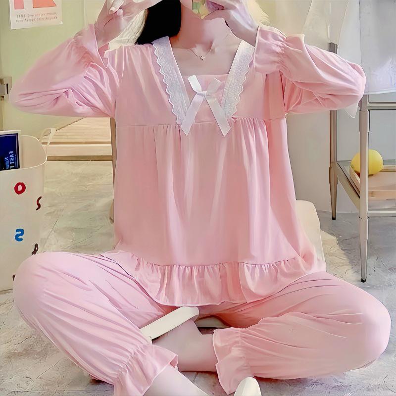 Women's Princess Lace Trim Two-Piece Set: Spring/Autumn Long Sleeve Korean Court Style