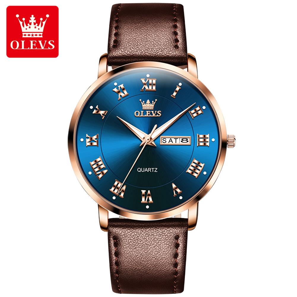 OLEVS 2920 Custom Logo Luxury Waterproof Oem Watch Wrist Man Genuine Leather Luminous Classical Fashion Quartz Watch for Man