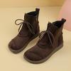 Thick-fibered Cotton Boots for Women, New Style, Soft Leather, Retro Casual Flat Shoes