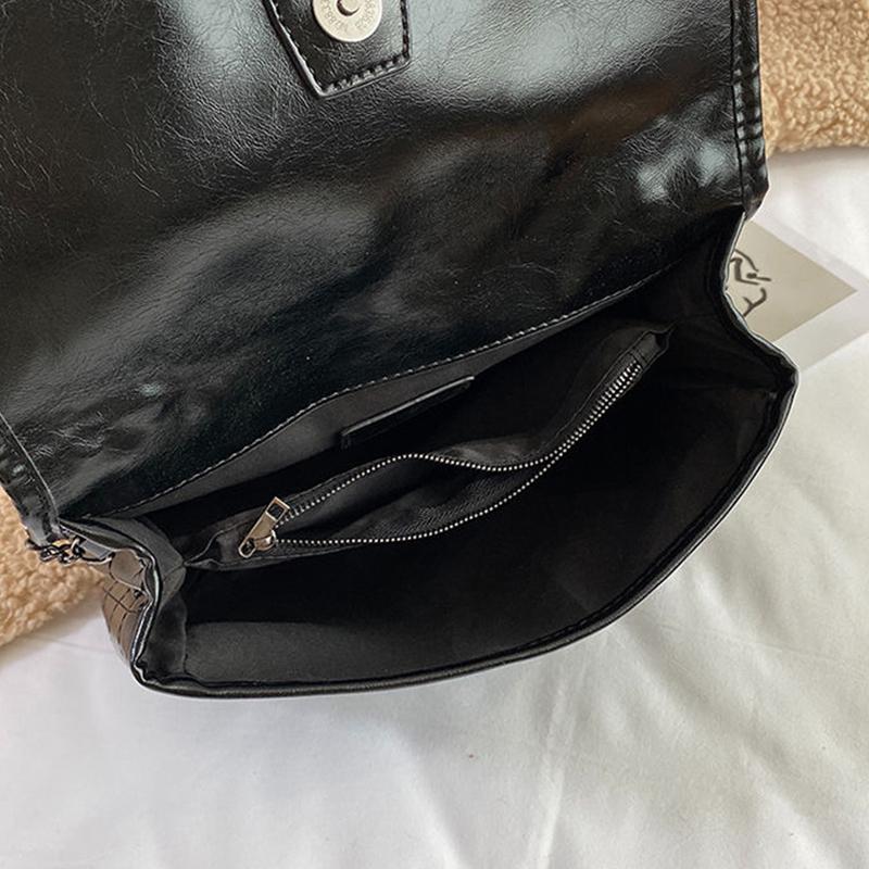 Fashion Shoulder Bag for Women PU Leather Chains Armpit Black Solid Color Messenger Bag Flap Handbags