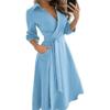 Robe Maxi à Manches Longues pour Femme Col en V Longueur Cheville Robe Longue Décontractée Robe Trapèze avec Ceinture
