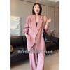 Plus Size Women's Spring Korean-Style Suit: Mid-Length Blazer & Wide-Leg Pants Two-Piece Set.