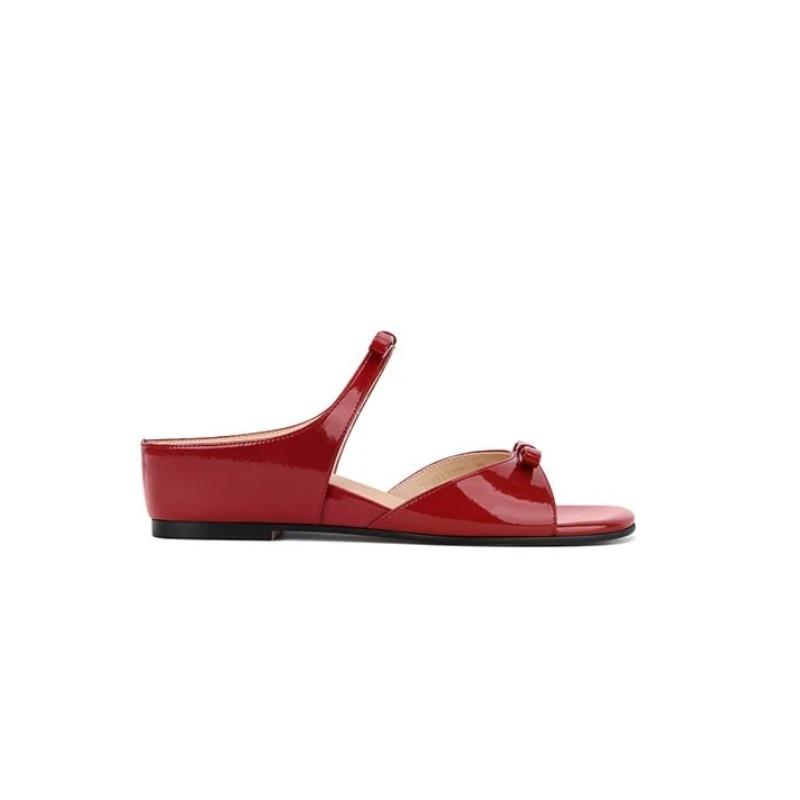 

Inside High Wedge Flip Slippers Women Summer Outside Wear French Girls Flat Bow Sandals 40 вина червоного кольору