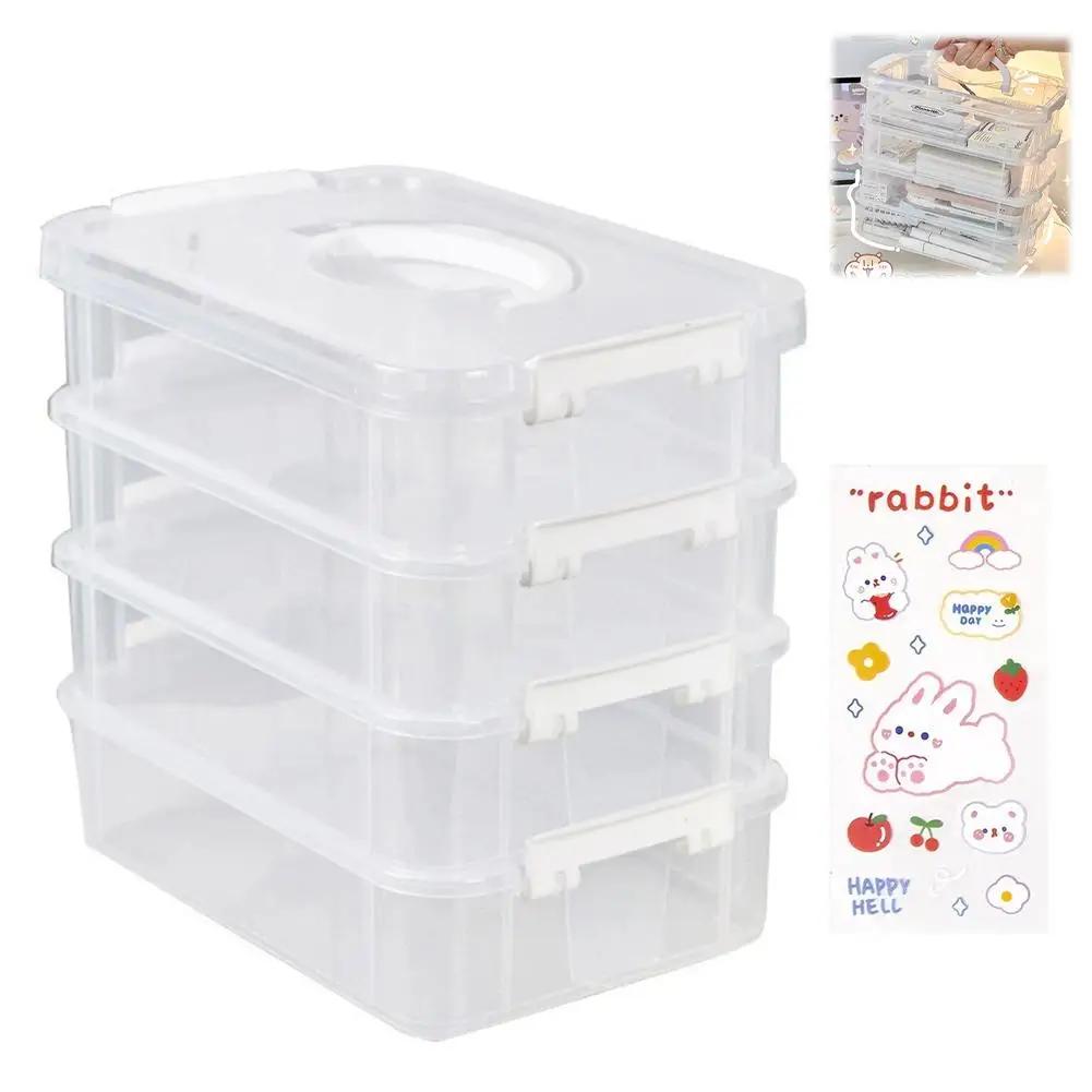 Extra Large 4-Tier Organizer Stackable Storage Box With Storage Drawers Organizer Handle Lid Case Box Clear With Storage Pl E6S9