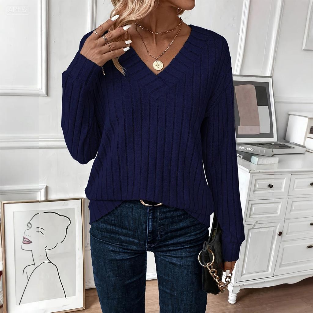 Women's Fashion Long Sleeve Ribbed Elegant Commuting And Casual Top
