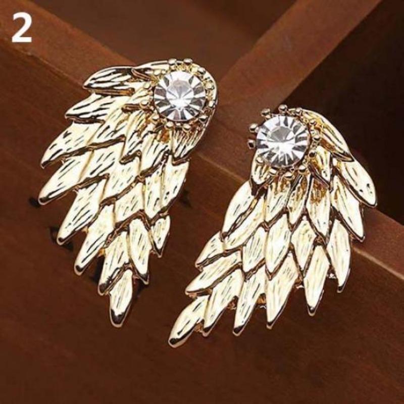 Women Retro Gothic Cool Jewelry Angel Wing Rhinestone Ear Jacket Earrings