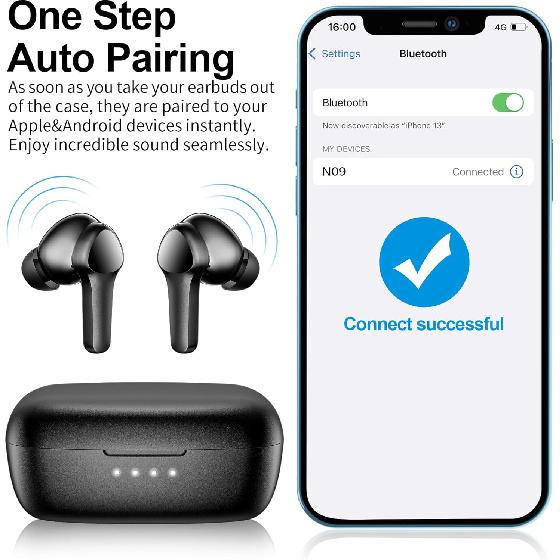 

Беспроводные наушники, Bluetooth 5.3 Наушники с эффектом погружения Звук Hi-Fi Стерео IPX8 Водонепроницаемые гарнитуры Наушники с премиальными глубокими басами с 4 микрофонами Шумоподавление при звонках