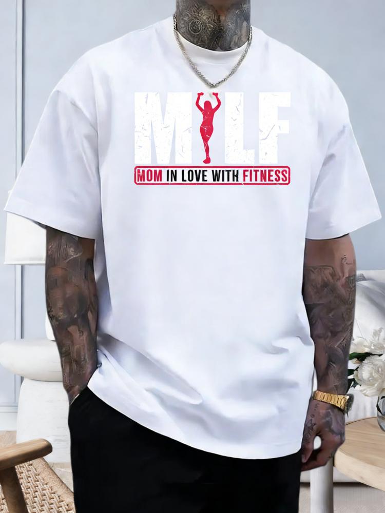 SpringSummer MILF Mom in Love with Fitness Pattern Letter Printed Cotton Tshirt Fashion Casual Short Sleeve Round Neck Tshirt