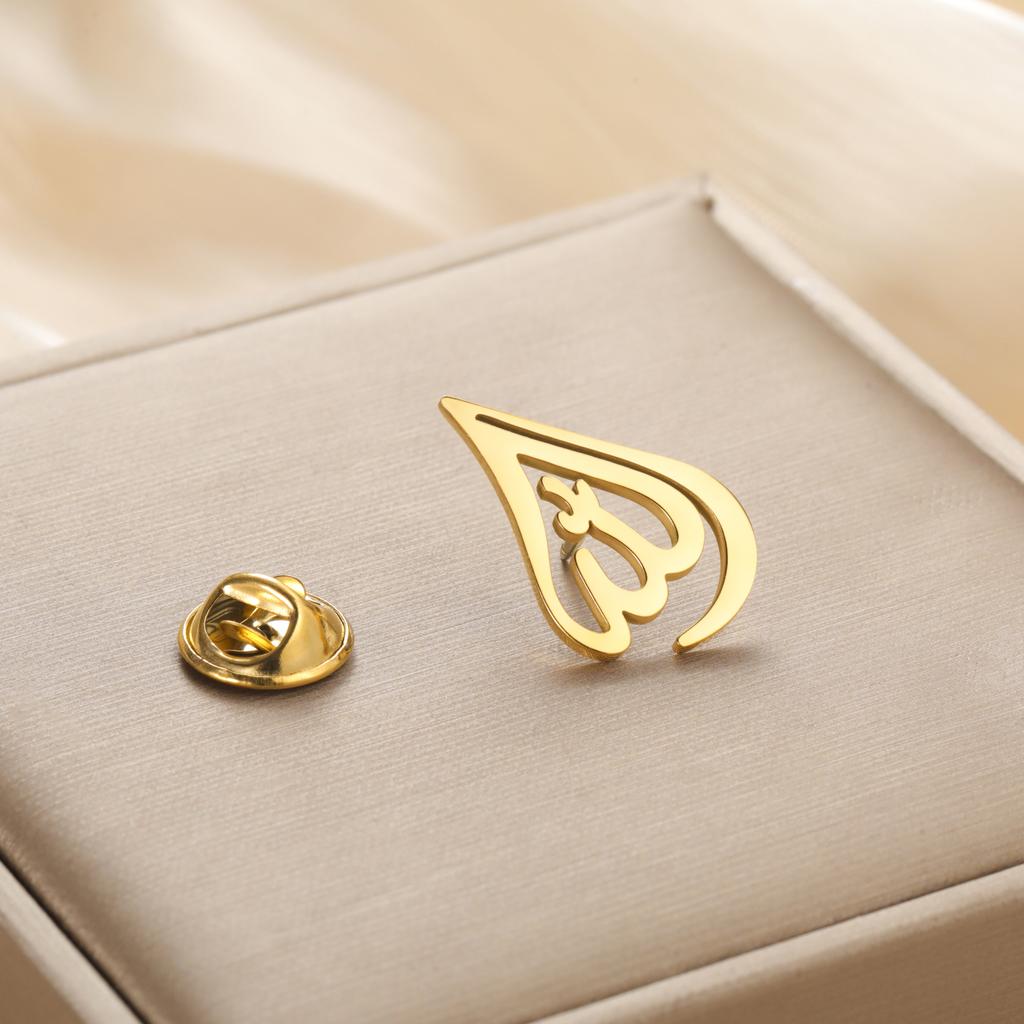 LIKGREAT Arabic God Brooch for Women Men Stainless Steel Pin Allah Symbol Religious Jewelry Amulet Muslim Gift