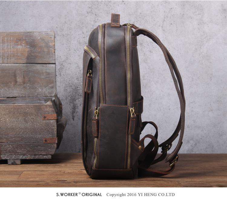 Retro Casual Crazy Horse Leather Double Shoulder Backpack, Genuine First Layer Cowhide for Men.