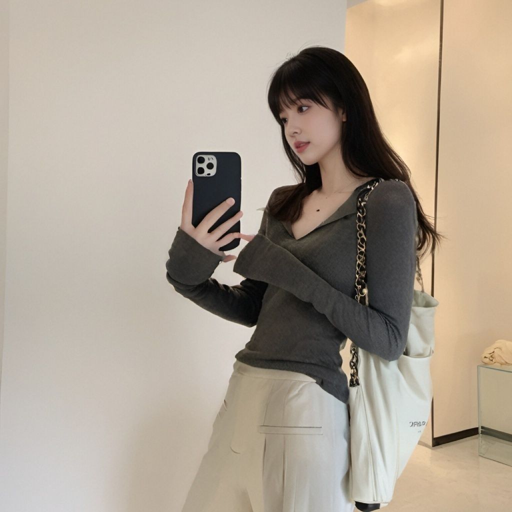 Wearing A Knitted Long Sleeved Sweater for Women with A High-end Feel Slim Fit and Slimming Effect As Well As A Base Coat and Top