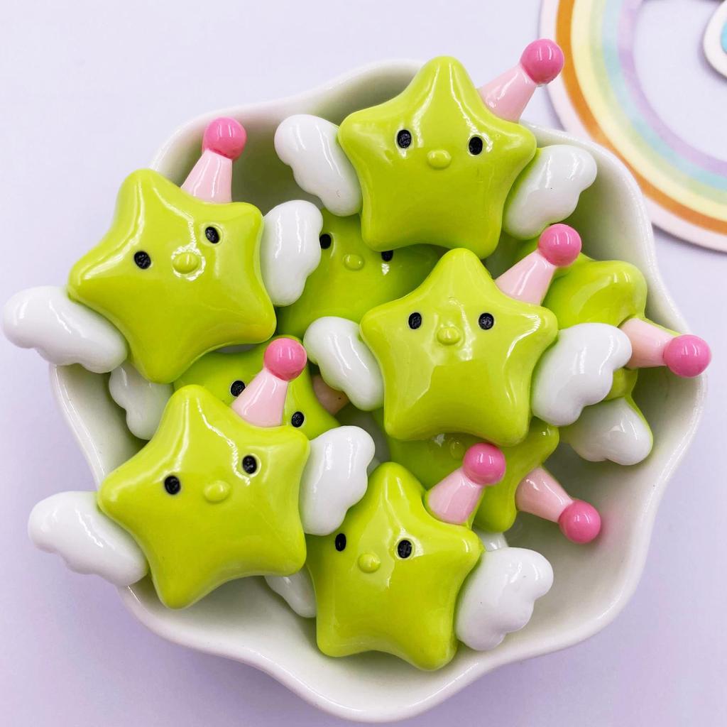 Resin Kawaii Colorful Cartoon Angel Star Baby Flatback Stone Figurines 6PCS DIY Bow Scrapbook Accessories Home Decor Crafts
