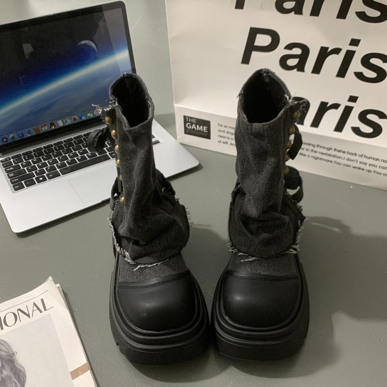 

Jeans tube boots women s platform small British style Martin boots 2025 new autumn retro stacked short boots 35