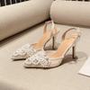 Fashion Strange Style Pointed Toe White High Heels Sandals Summer Fashion Crystal Rhinestone Party Wedding Banquet Pumps Shoes