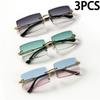 3PCS Fashion Rimless Sunglasses Women Trendy Small Rectangle Sun Glasses  Summer Traveling Style Brown Shades for Men