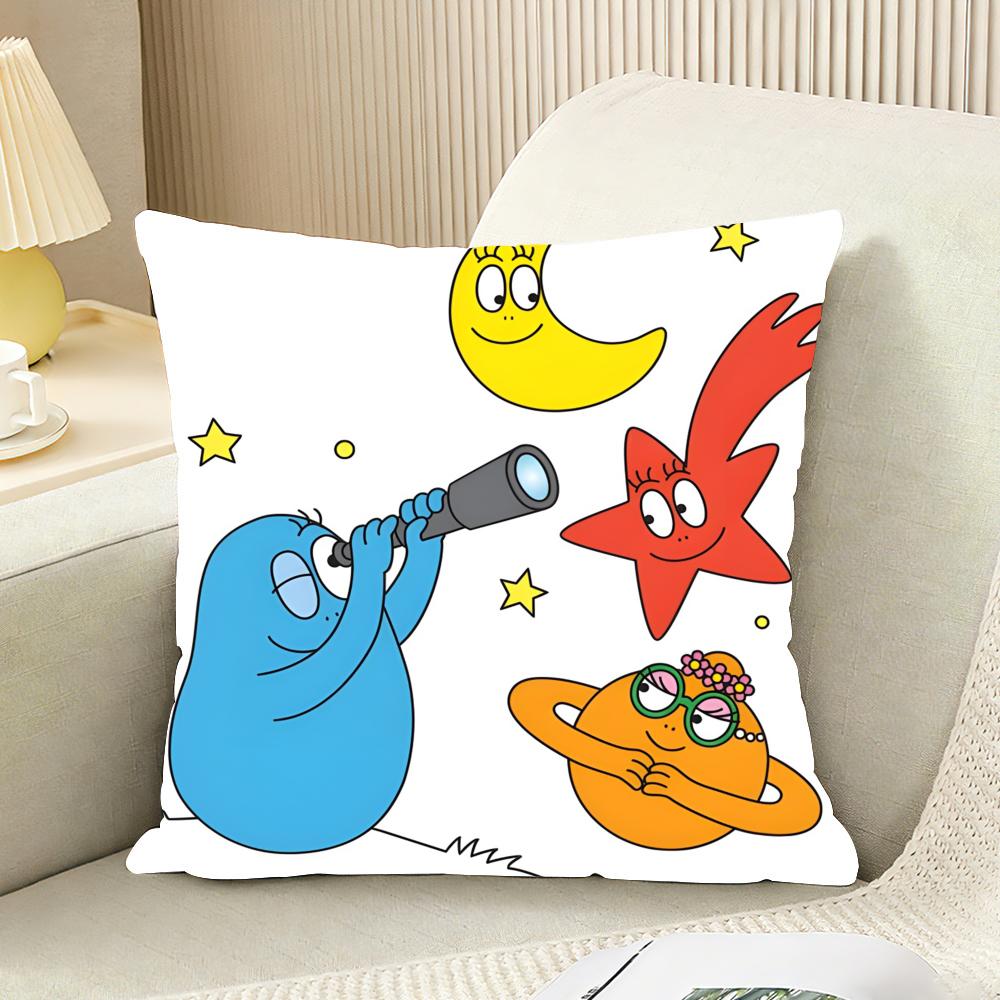 Cute Cartoon B-B-Barbapapas Cushion Cover Reversible Plush Pillow Cover For Car Sofa Bedroom Decorative Gift Pillowcase