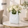 Artistic Ceramic Style Vase Handbag Shape Flower Vase, 3D Printed Desk White Modern Contemporary Living Room Decor Decorative Floral Container
