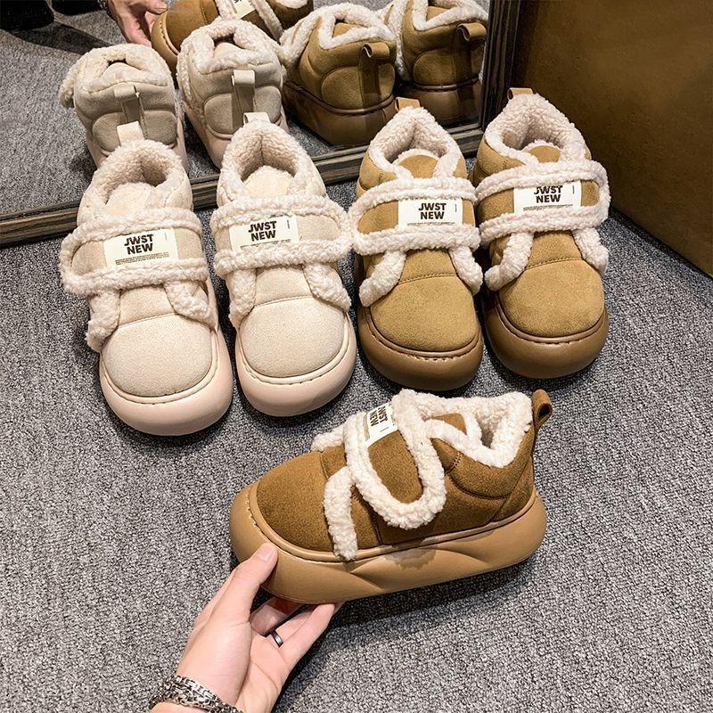 Winter new velvet thickened cotton slippers women's fashion Velcro indoor thick-soled thermal bag and cotton shoes