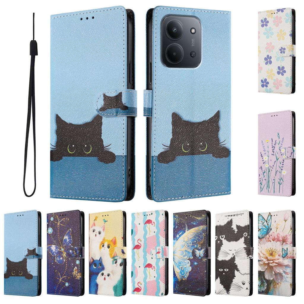 Printed Cartoon Magnetic Leather Wallet Flip Case for Redmi 15C 14C Note 14 15 13C 13 12 12C 9A A3 A4 A5 Pro 4G 5G Phone Cover