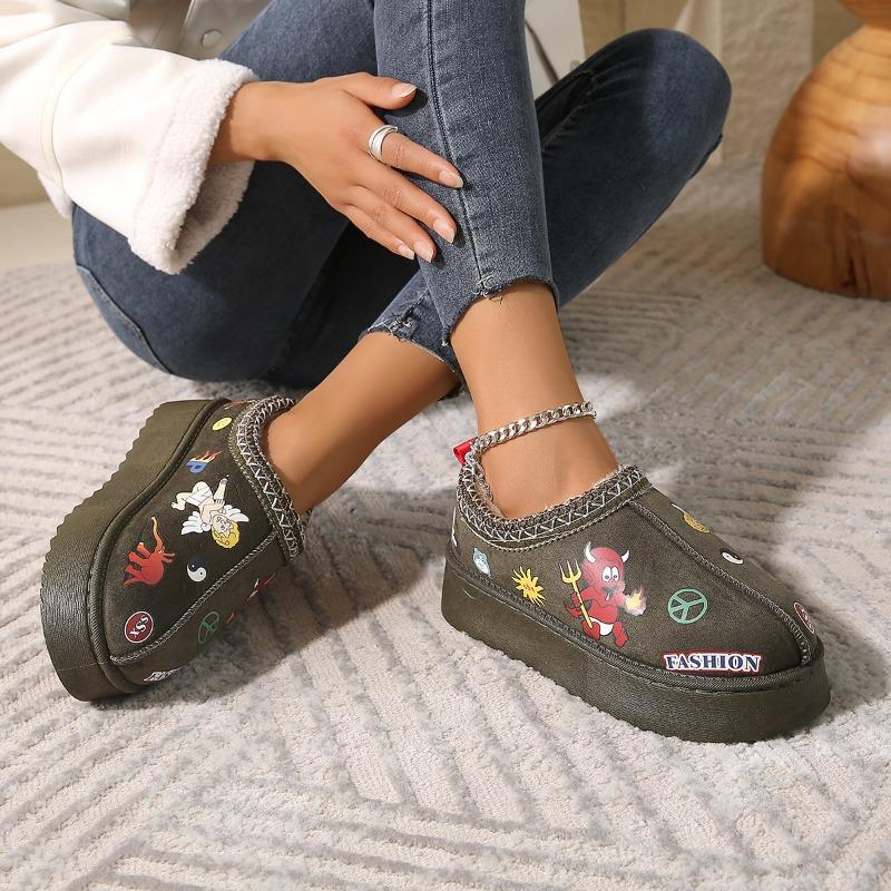 Bohemian Lace Print Decorative Women's Snow Boots Ethnic Style Autumn and Winter Thick-soled Short Tube Warm and Comfortable Cotton Shoes