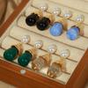 Korean Style Titanium Gold Faux Pearl Earrings - Versatile Women's Resin Design