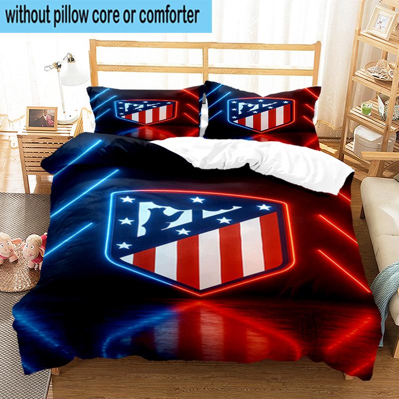 3pcs Atletico Football Club Printed Bedding Set Duvet Cover Closure Includes 1 Duvet Cover & 2 Pillowcases Bedding Sets Home Decor Gifts