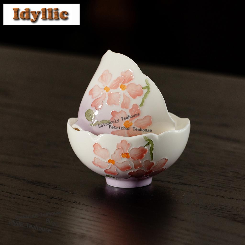 80ml Hand-painted Butterfly Orchid Flower Boutique Tea Bowl Single Cups Tea-tasting Meditation Cup Chazhan Master Cups Tea Items