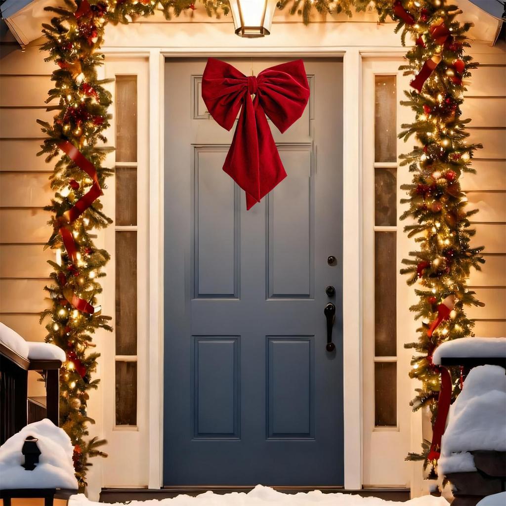 Christmas Bows For Tree Velvet Red Home Decor Large Bow Ornaments Christmas Tree Toppers For Party Indoor Outdoor Front Door