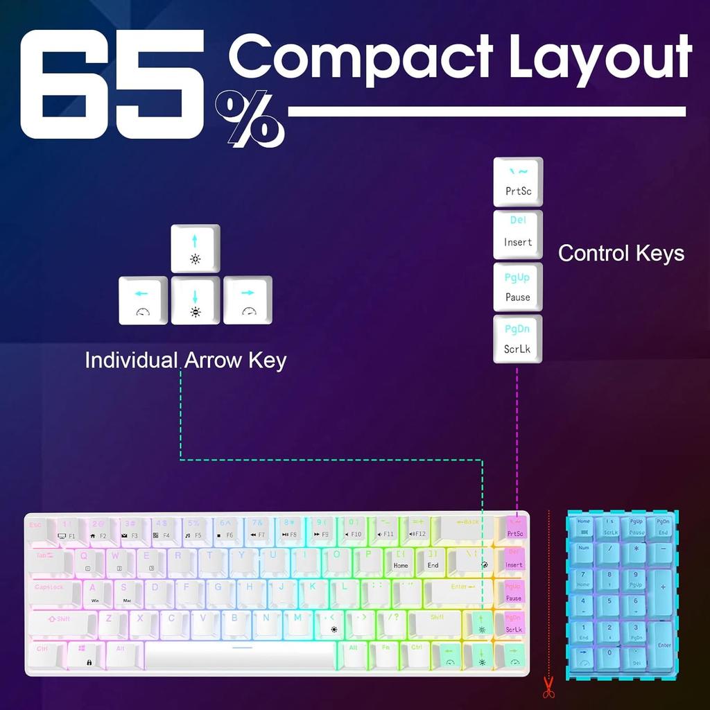 RK ROYAL KLUDGE RK68 Wired 65% Mechanical Keyboard, RGB Backlit Ultra-Compact 60% Layout 68 Keys Gaming Keyboard, Hot Swappable Keyboard with