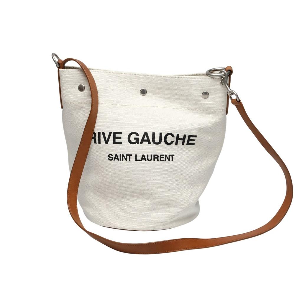 SAINT LAURENT Rive Gauche Shoulder Bag canvas Natural x brown unisex VLR669299 Used