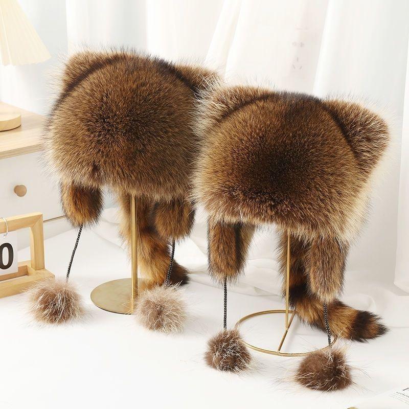 Little Raccoon Winter Warm Hat for Men, Women, and Children, Adult Straw Hat, Ear Protection Hat, American Raccoon Fur Lei Feng Style Hat