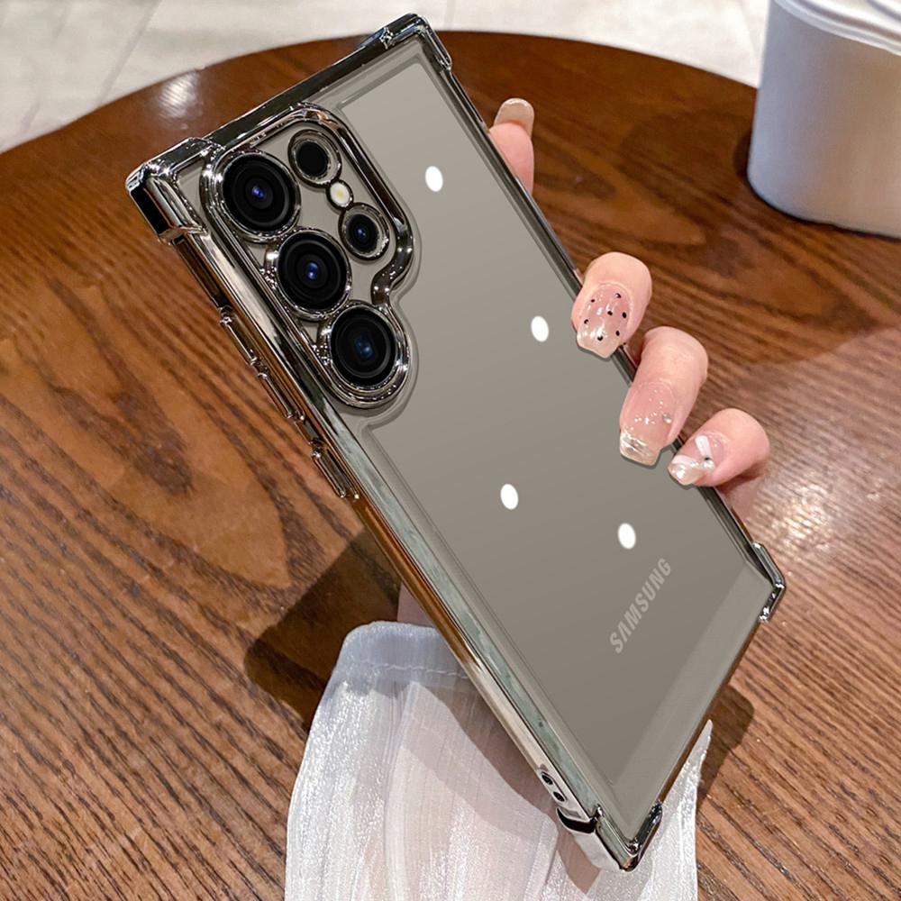 6D Plating Transparent Case For Samsung Galaxy S24 Ultra S22 Plus S23 FE Lens Film Camera Protection Air Cushion Clear Cover