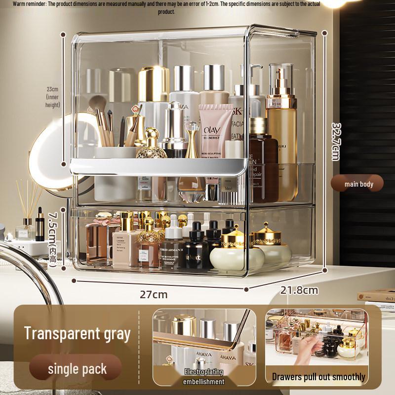 Transparent PET Skincare Storage Organizer - Dustproof, Thickened Shelf for Large Dressing Tables