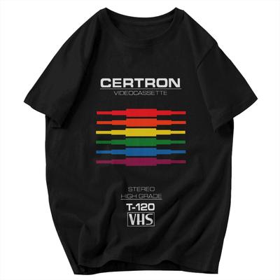 Men T Shirt Retro VHS Tape Stereo Rainbow Summer Y2K Graphic Quality Unisex Clothes T Shirts