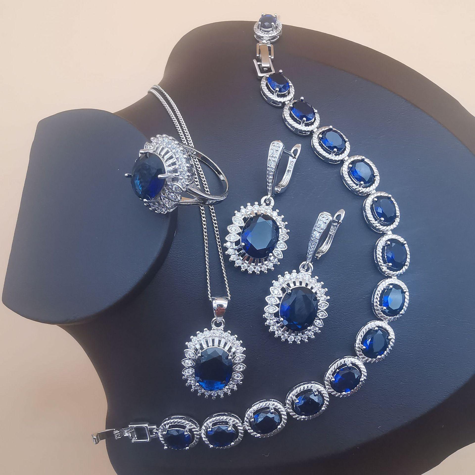 

Новые украшения Temperament с платиновым покрытием, аметист, циркон, ожерелье, серьги, кольцо, комплект ювелирных изделий Ring size 10