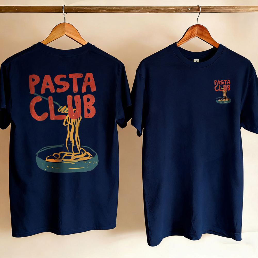 Women Pasta Club Spaghetti Noodle Bowl Front Back Tshirt Vintage Italian Food Funny Cotton Carb Pasta Food Enthusiast Casual Top