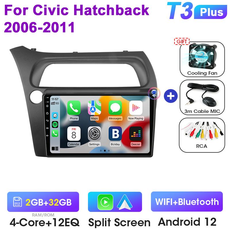 2 Din Android 12 Car Radio For Honda Civic Hatchback 2006-2011 Multimedia Video Player GPS 4G Carplay Auto Stereo RDS Head Unit