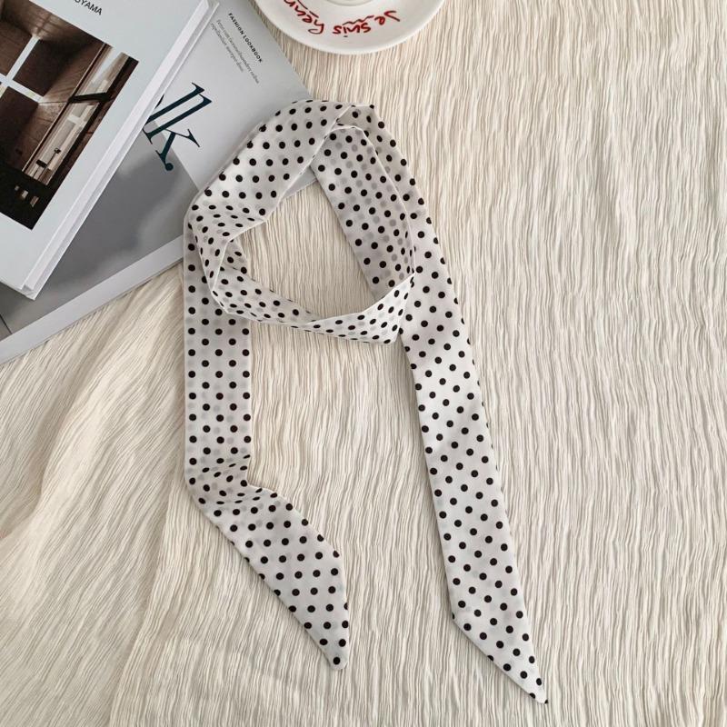 Silk scarf long strip new polka dot blue silk scarf neck scarf multi-purpose headscarf headband hair tie bag streamer belt belt