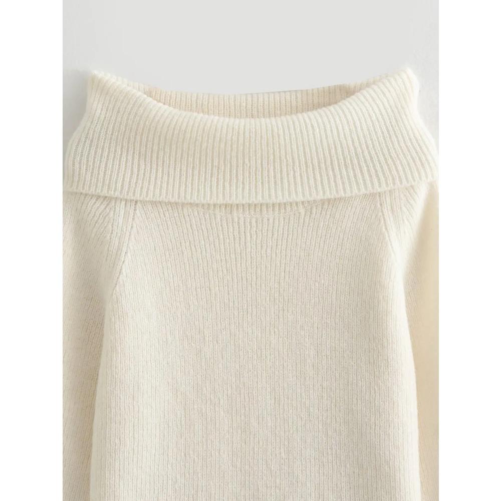 Women Fashion Solid Off Shoulder Sweater Long Sleeve Knitted Pullover Sweater Autumn and Winter Female Casual Knitwear Chic Top