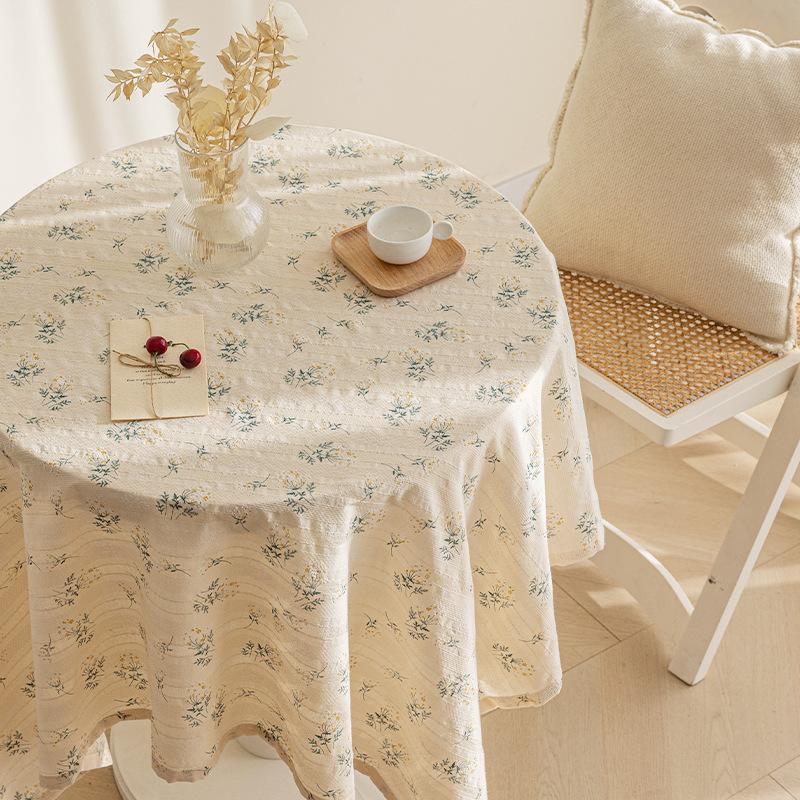Korean Style Daisy Tassels Cotton Floral Tablecloth,Tea Table Decoration,Rectangle Table Cover For Kitchen Wedding Dining Room