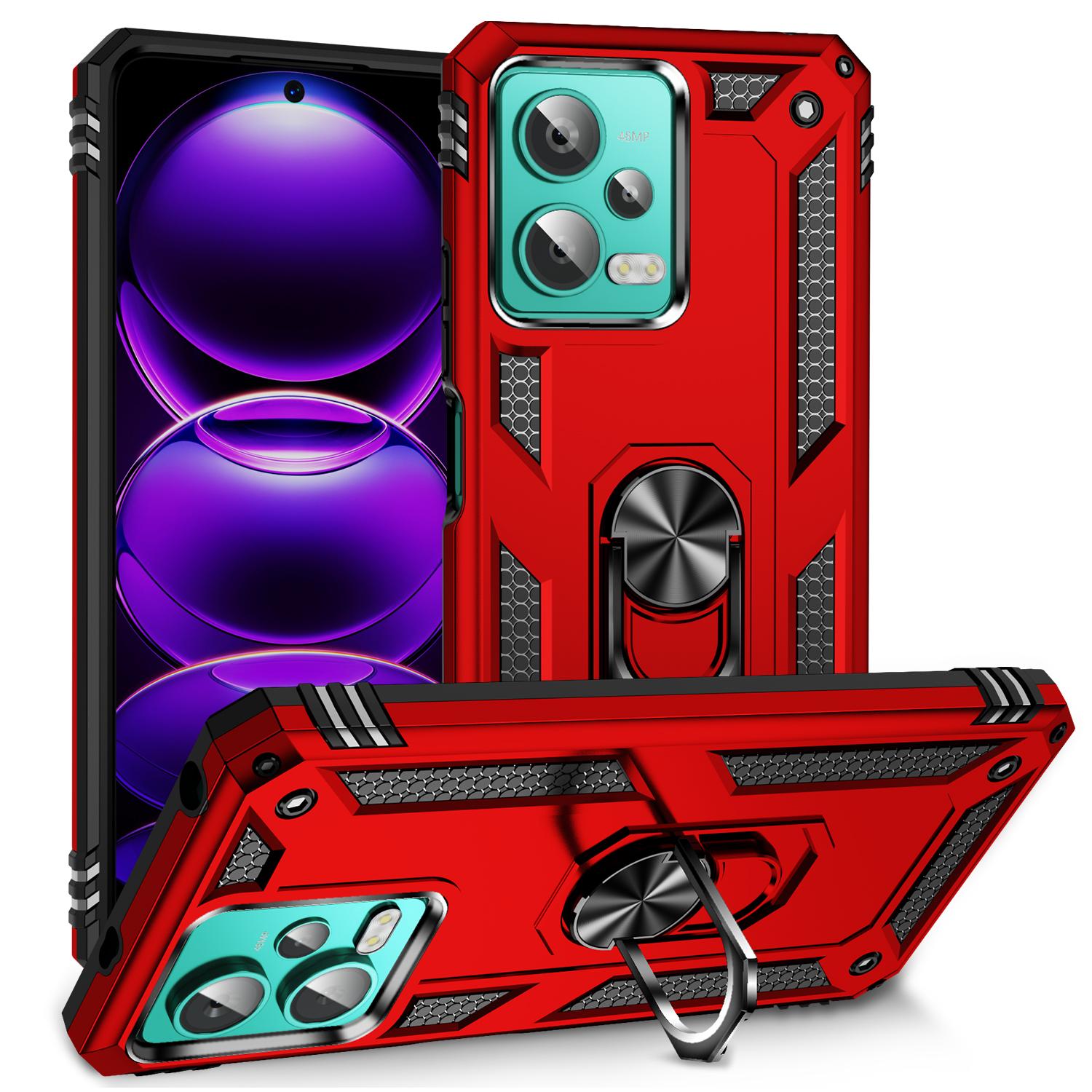 

For Xiaomi Redmi Note 12 4G Kickstand Phone Case PC+TPU Cover with Built-in Magnetic Holder Metal Sheet Red